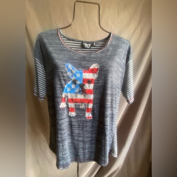 Adorable USA Pug Terrier top ! Ladies dog themed Large shirt - Picture 4 of 11